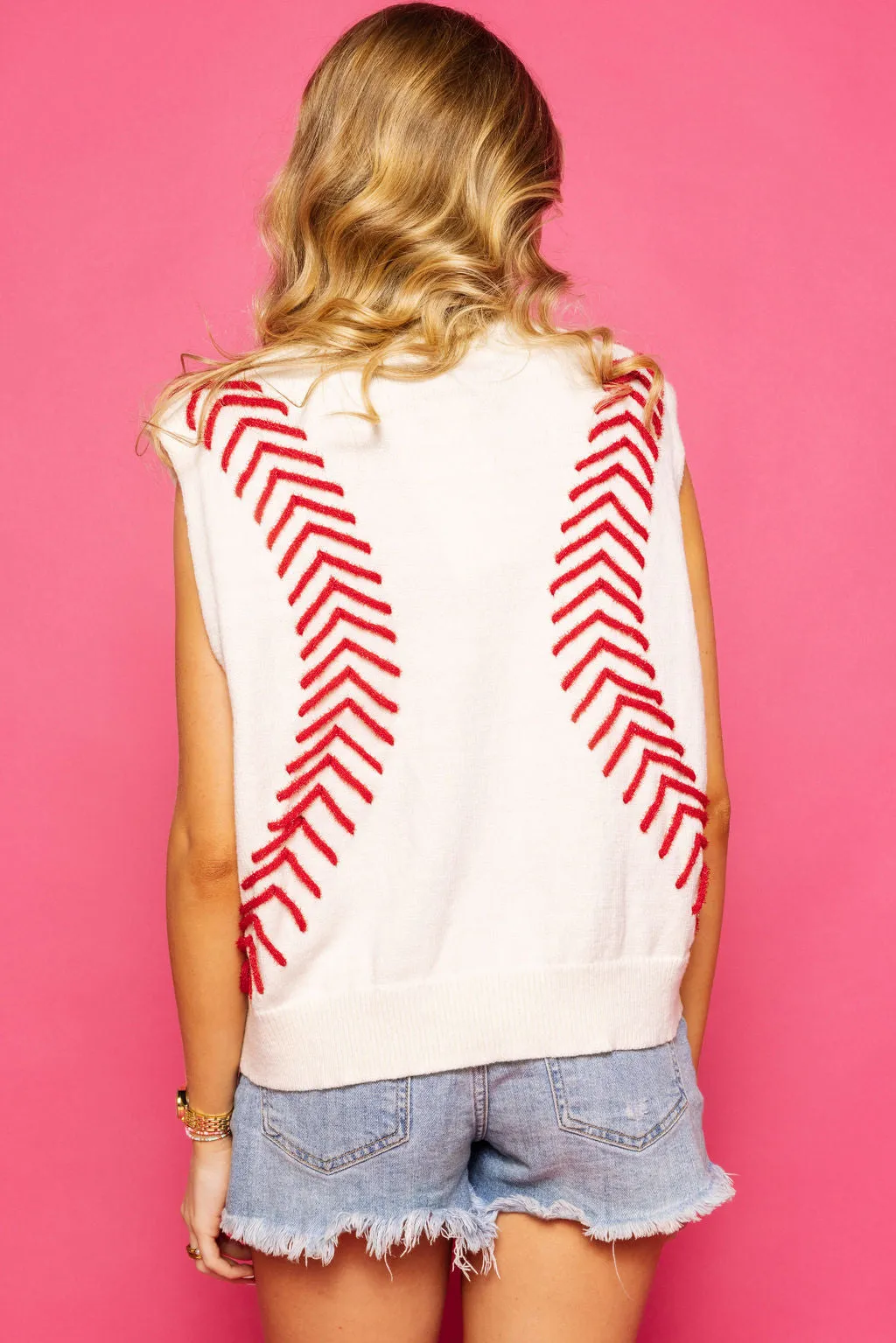 Queen of Sparkles White Baseball Stitch Sweater