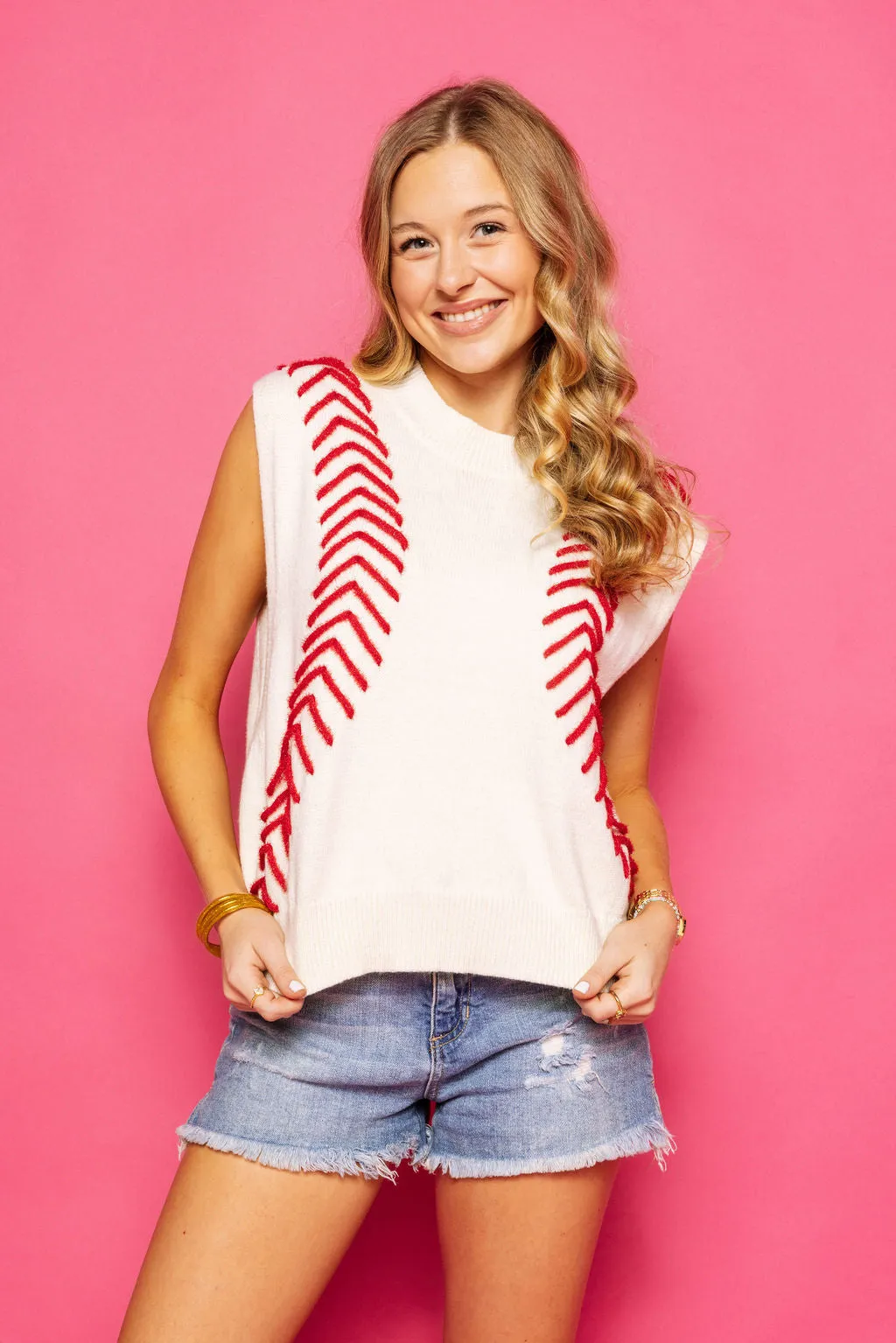 Queen of Sparkles White Baseball Stitch Sweater
