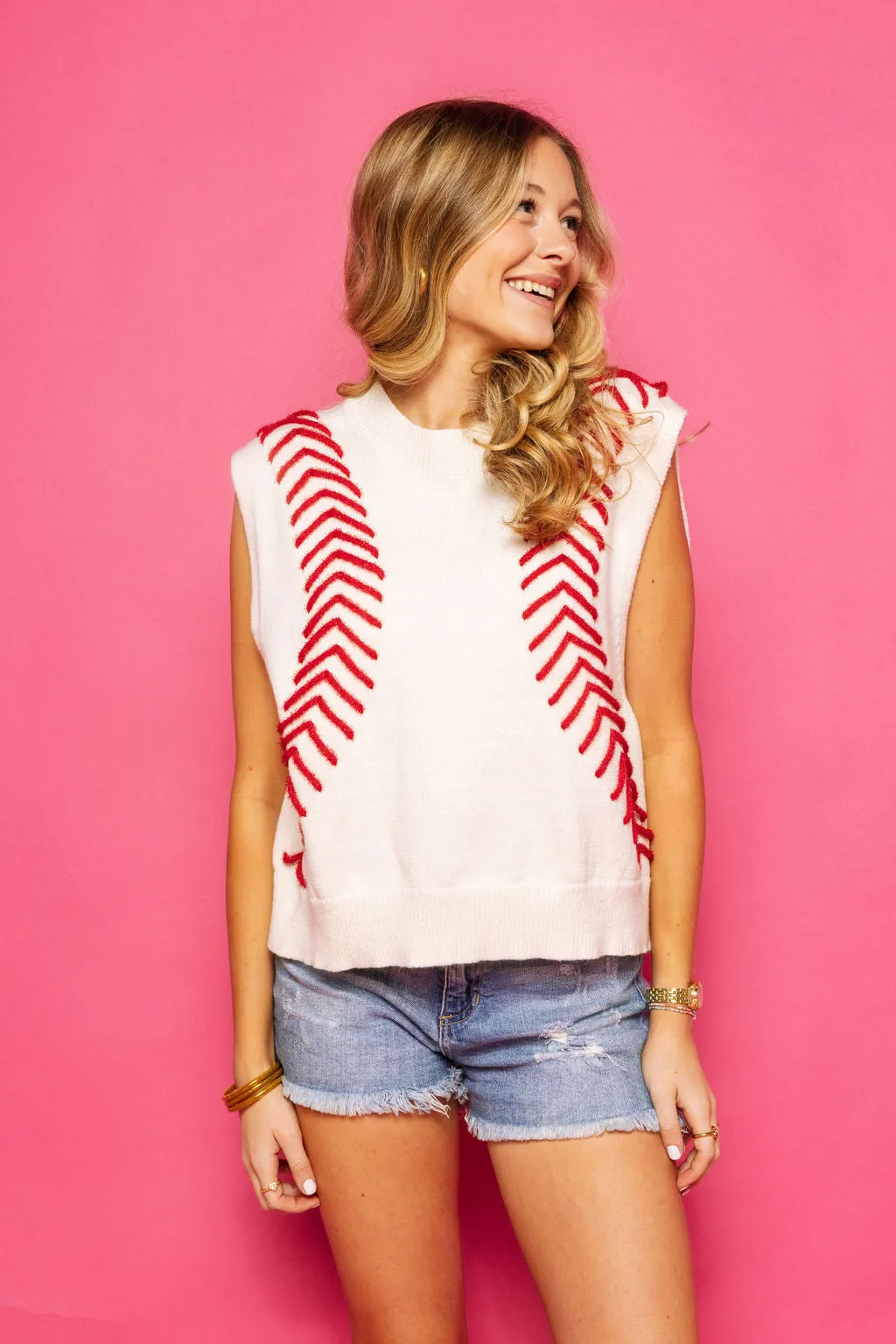 Queen of Sparkles White Baseball Stitch Sweater