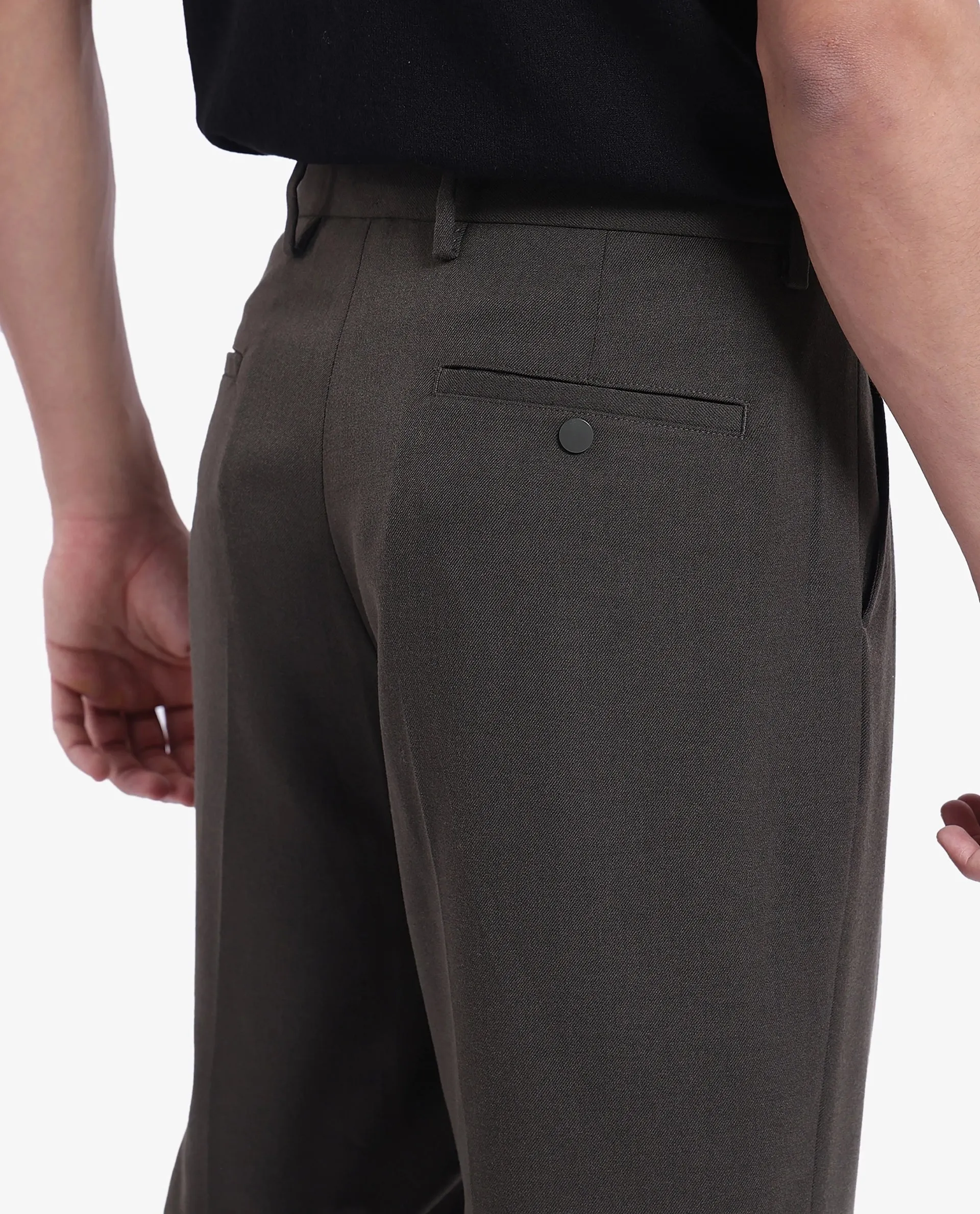 Rare Rabbit Men Branter Olive Polyester Rayon Fabric Mid Rise Pleated Relaxed Fit Trouser