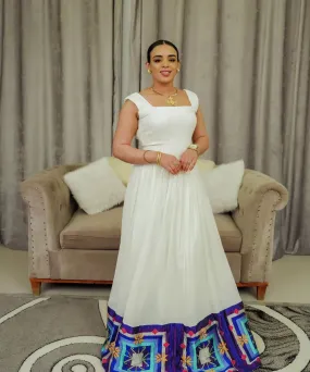 Ravishing Backless Habesha Dress: with Wide Hand-Embroidered Hemline Ethiopian Dress Chic Habesha Kemis