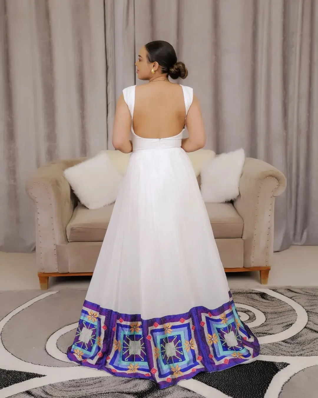 Ravishing Backless Habesha Dress: with Wide Hand-Embroidered Hemline Ethiopian Dress Chic Habesha Kemis