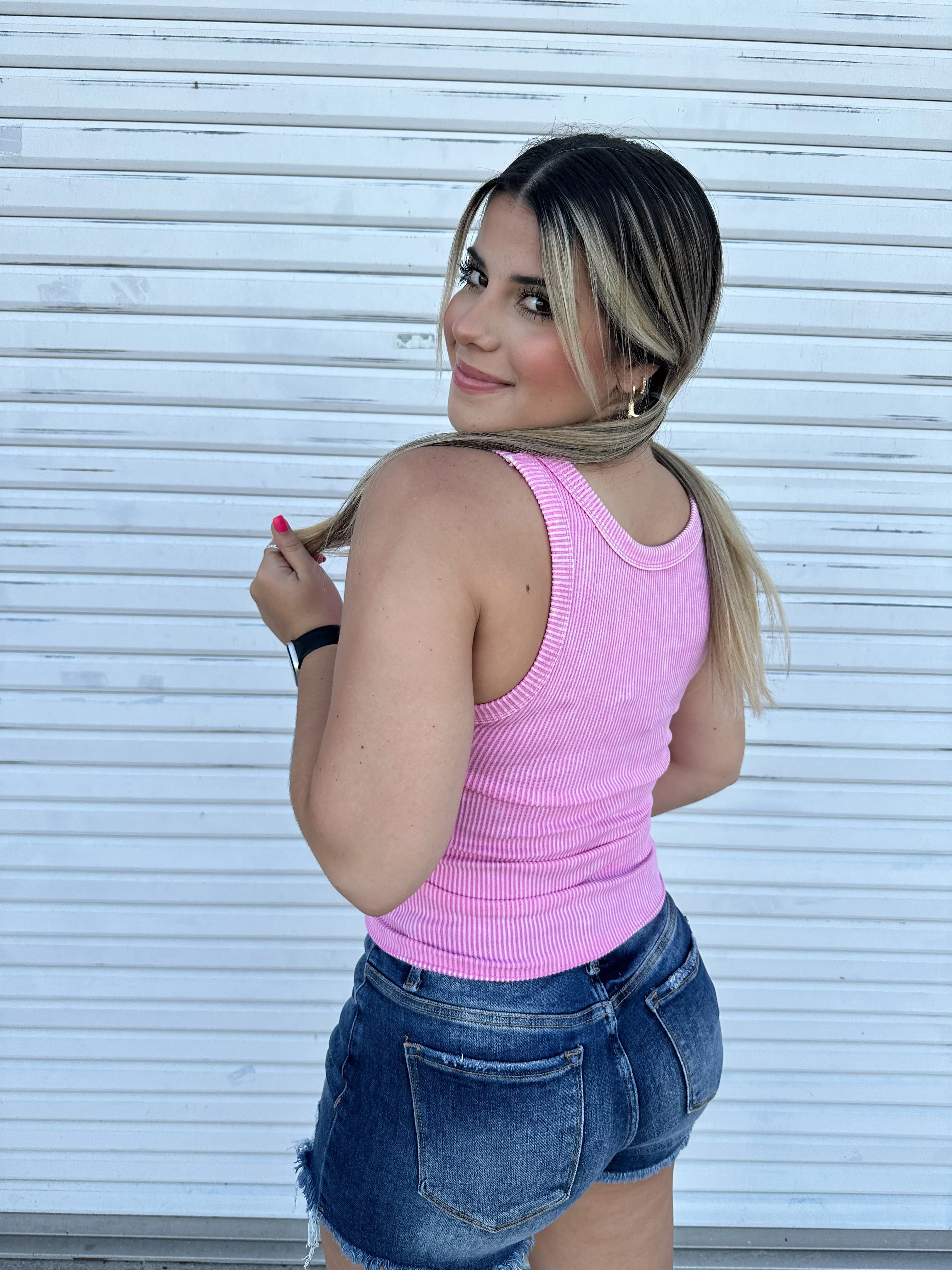 Regina Ribbed Tank -Pink