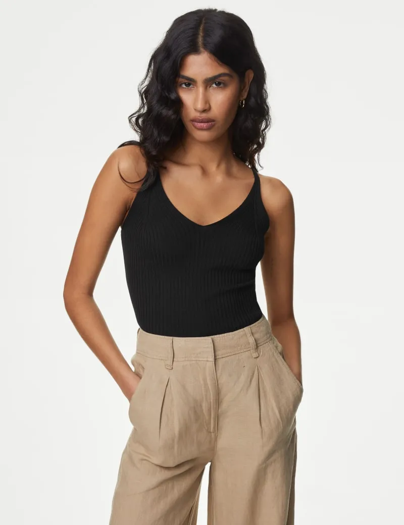 Ribbed V-Neck Knitted Vest