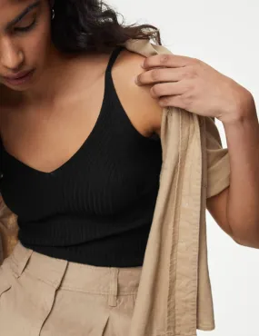 Ribbed V-Neck Knitted Vest