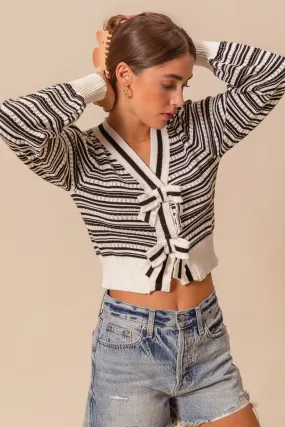 Ribbon Stripe Crop Cardigan