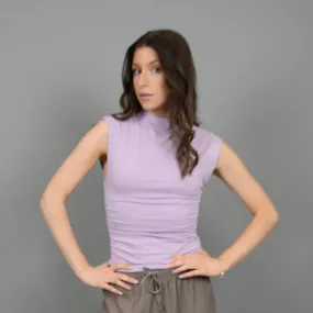 SECOND SKIN BY RD STYLE WOMEN'S YVE MOCK NECK RUCHED TANK TOP-DUSTY MAUVE