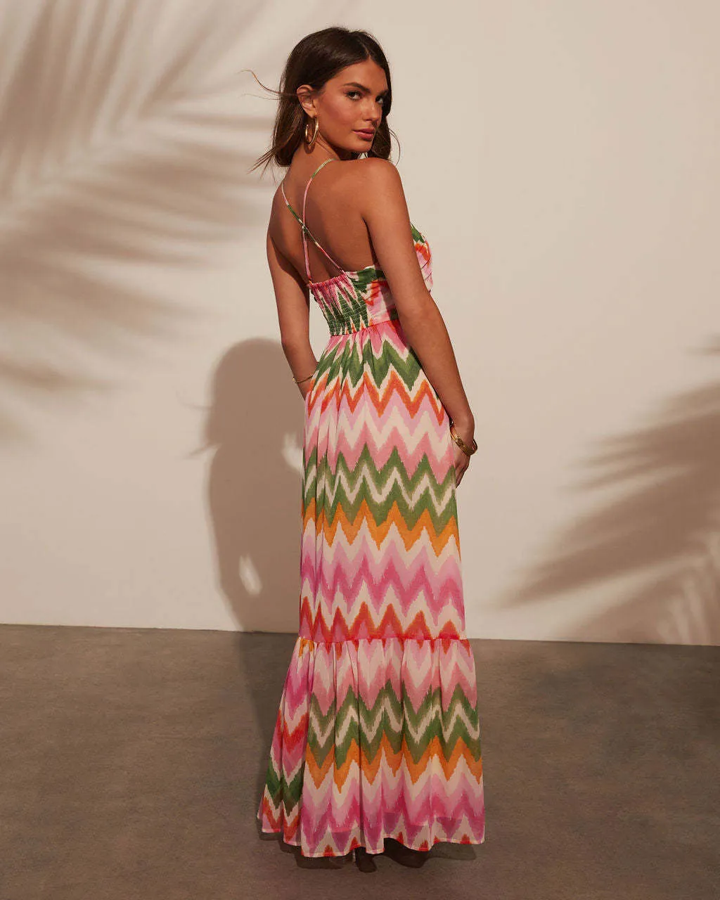 Sexy Backless Chevron Print Sleeveless Maxi Boho Dress
