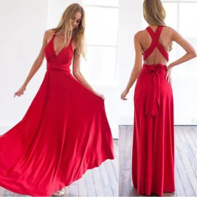 Sexy Women Multiway Wrap Convertible Boho Maxi Club Red Dress Bandage