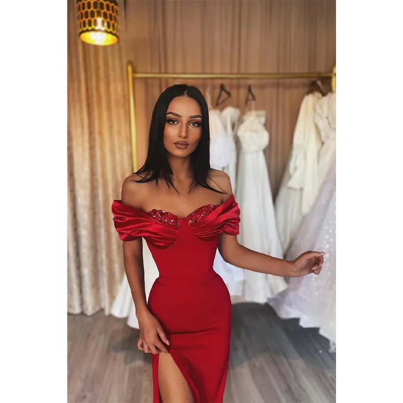 Sheath Sweetheart Sequins Red Long Formal Evening Gowns