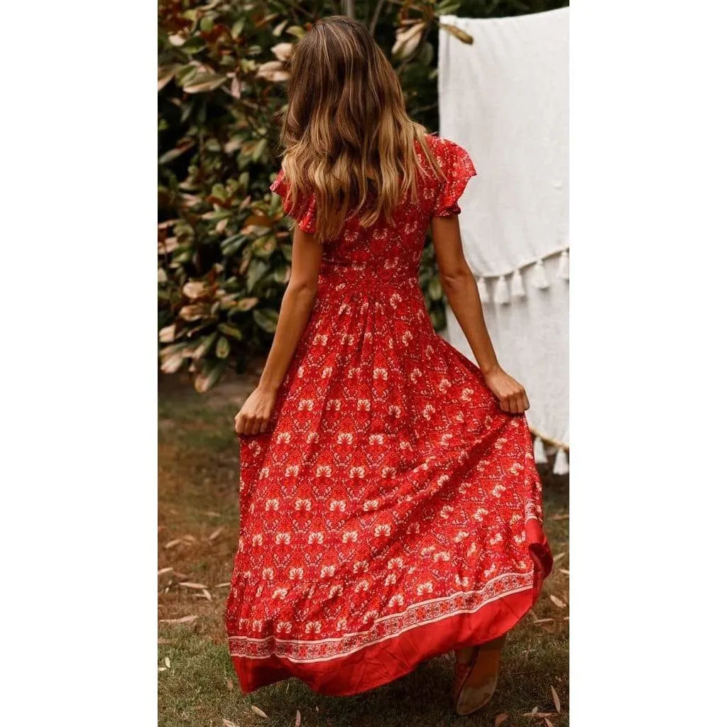 SHORT SLEEVE V-NECK WRAP DRESS