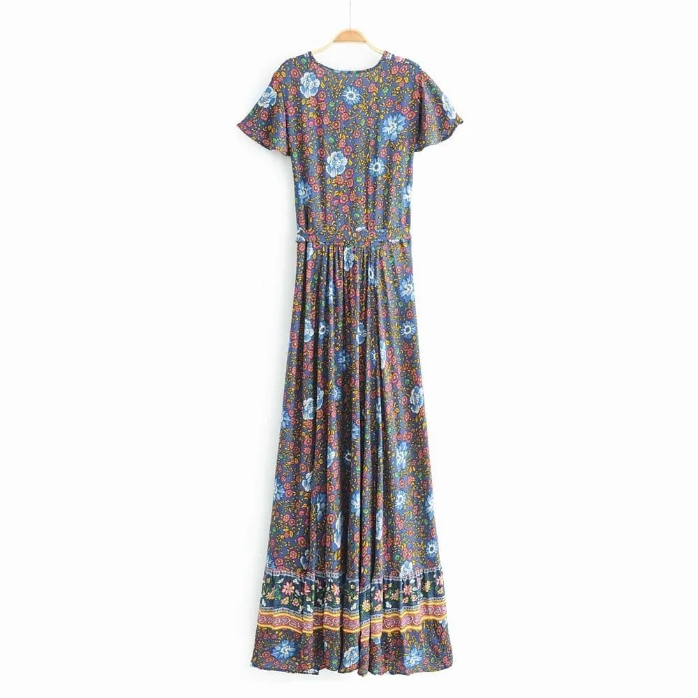 SHORT SLEEVE V-NECK WRAP DRESS