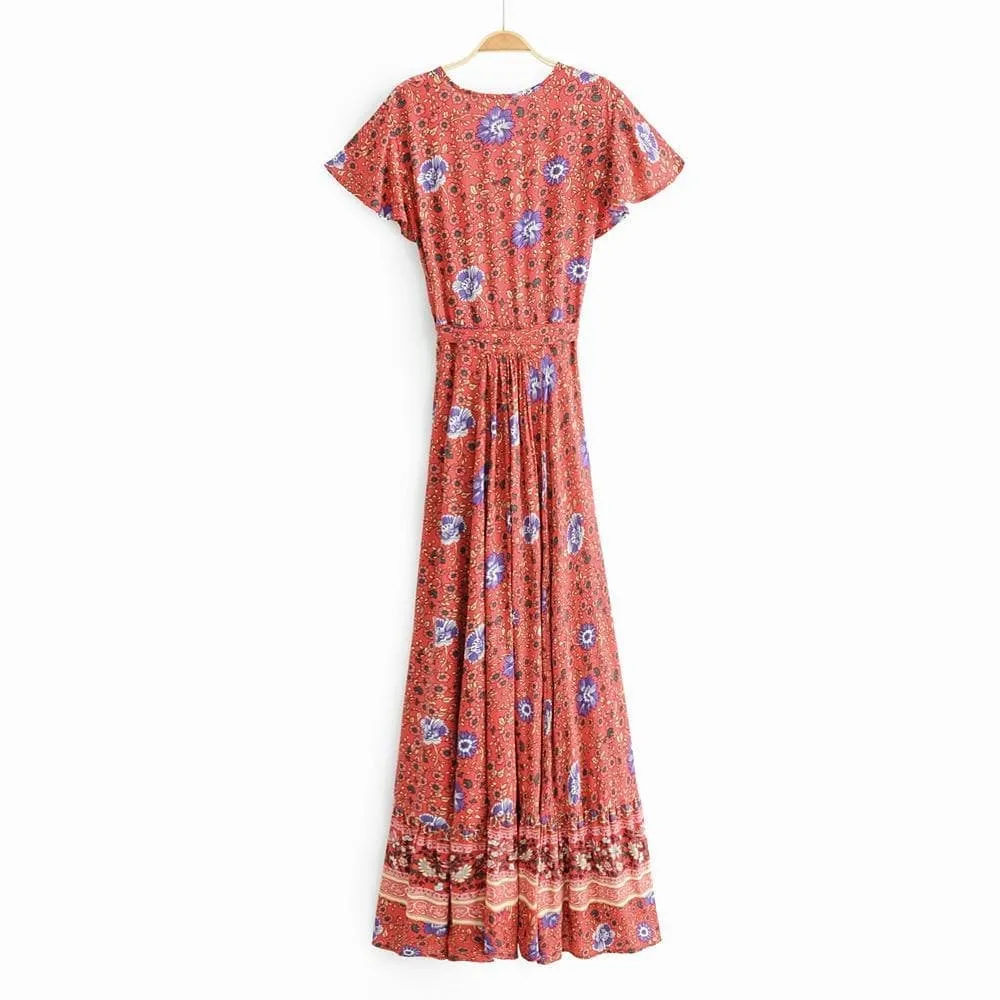 SHORT SLEEVE V-NECK WRAP DRESS