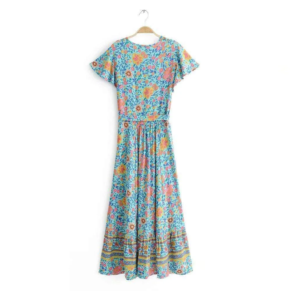 SHORT SLEEVE V-NECK WRAP DRESS
