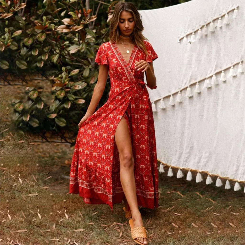 SHORT SLEEVE V-NECK WRAP DRESS