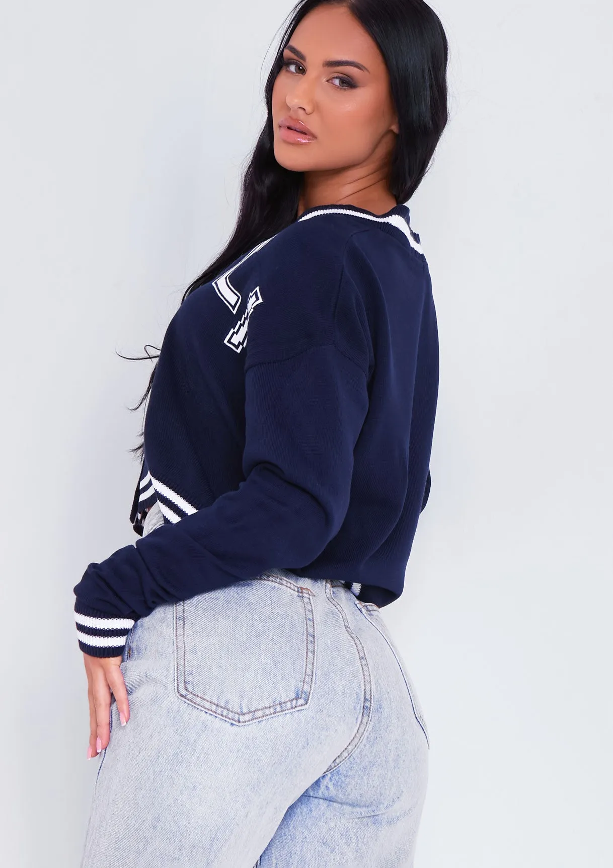 Sierra Navy Varsity Button Up Cardigan