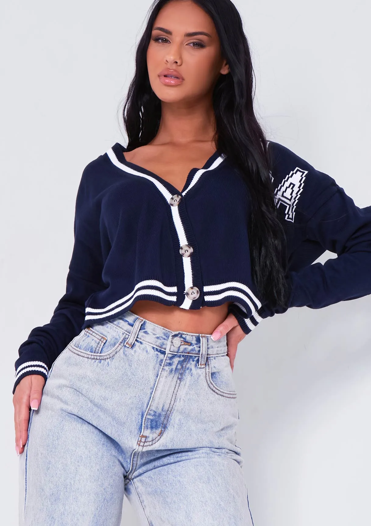 Sierra Navy Varsity Button Up Cardigan