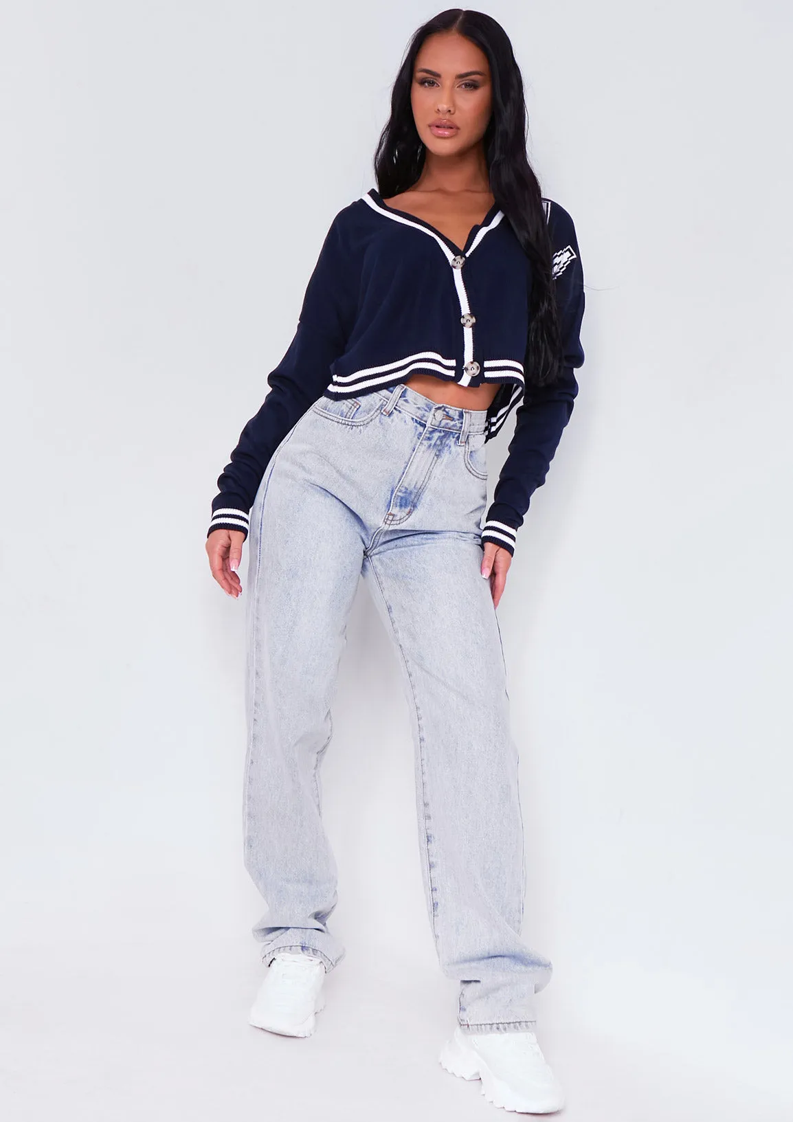Sierra Navy Varsity Button Up Cardigan
