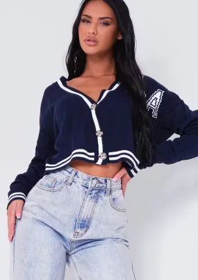 Sierra Navy Varsity Button Up Cardigan