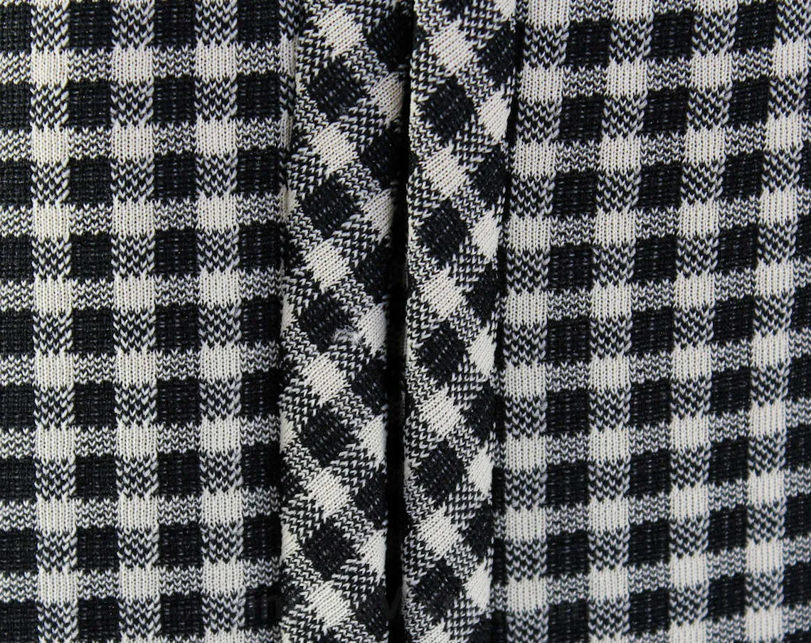 Size 10 Summer Dress - Medium 1960s Black & White Gingham Polyester Knit - Sleeveless Bodice - Cute 60s Checked Casual Dress - Bust 36.5