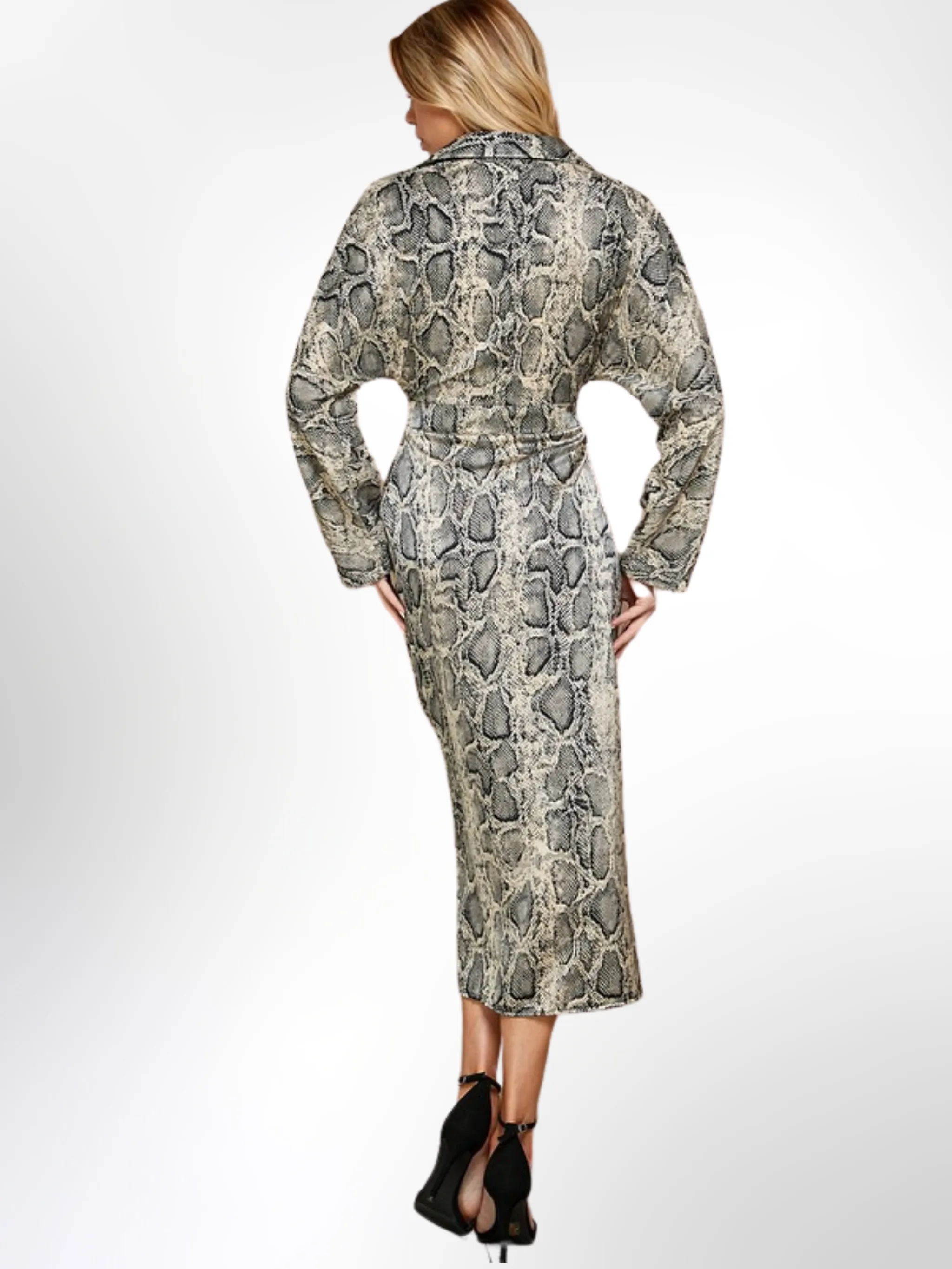 Snakeskin Print Wrap  Maxi Dress