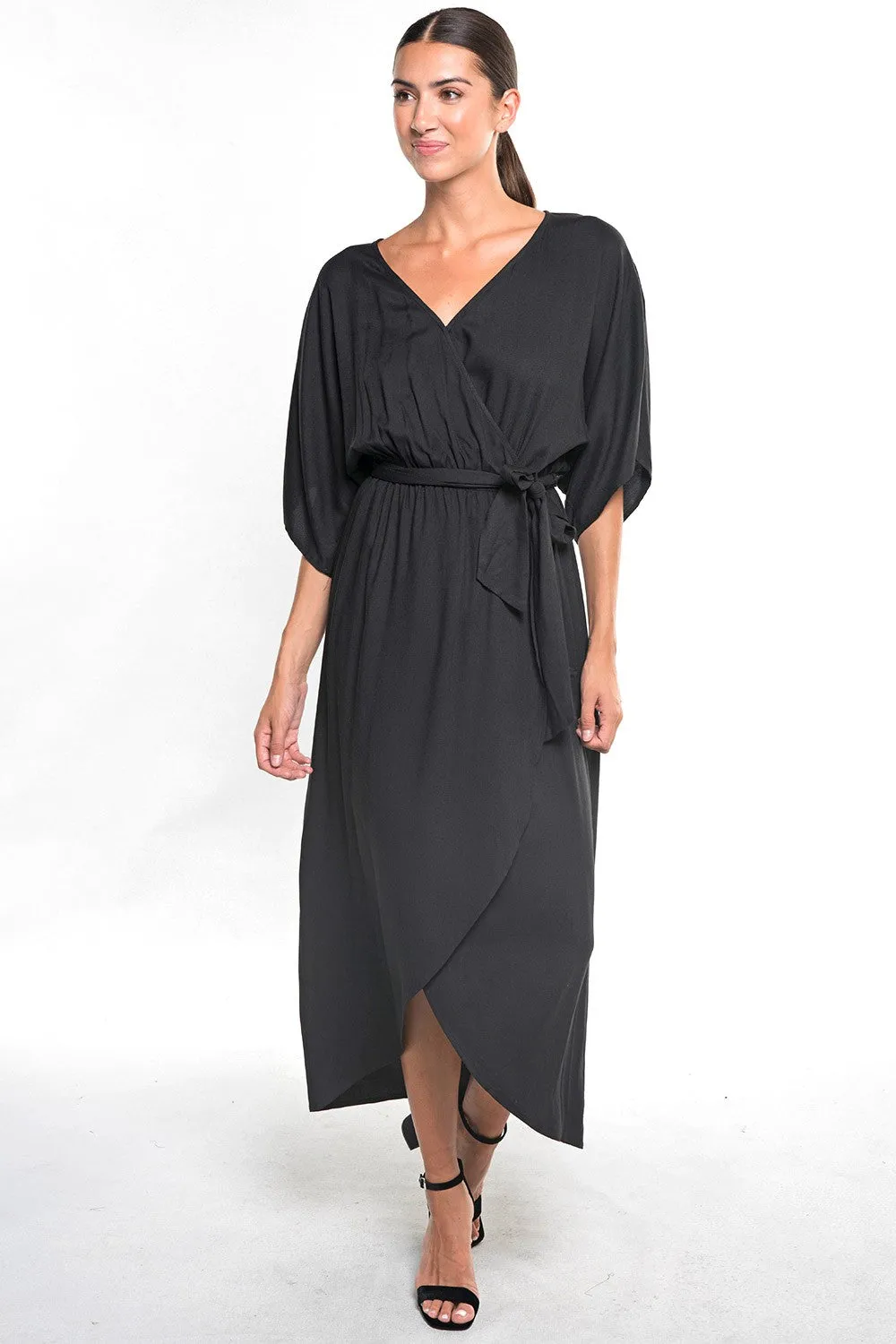 Solid Kimono Maxi Wrap Dress