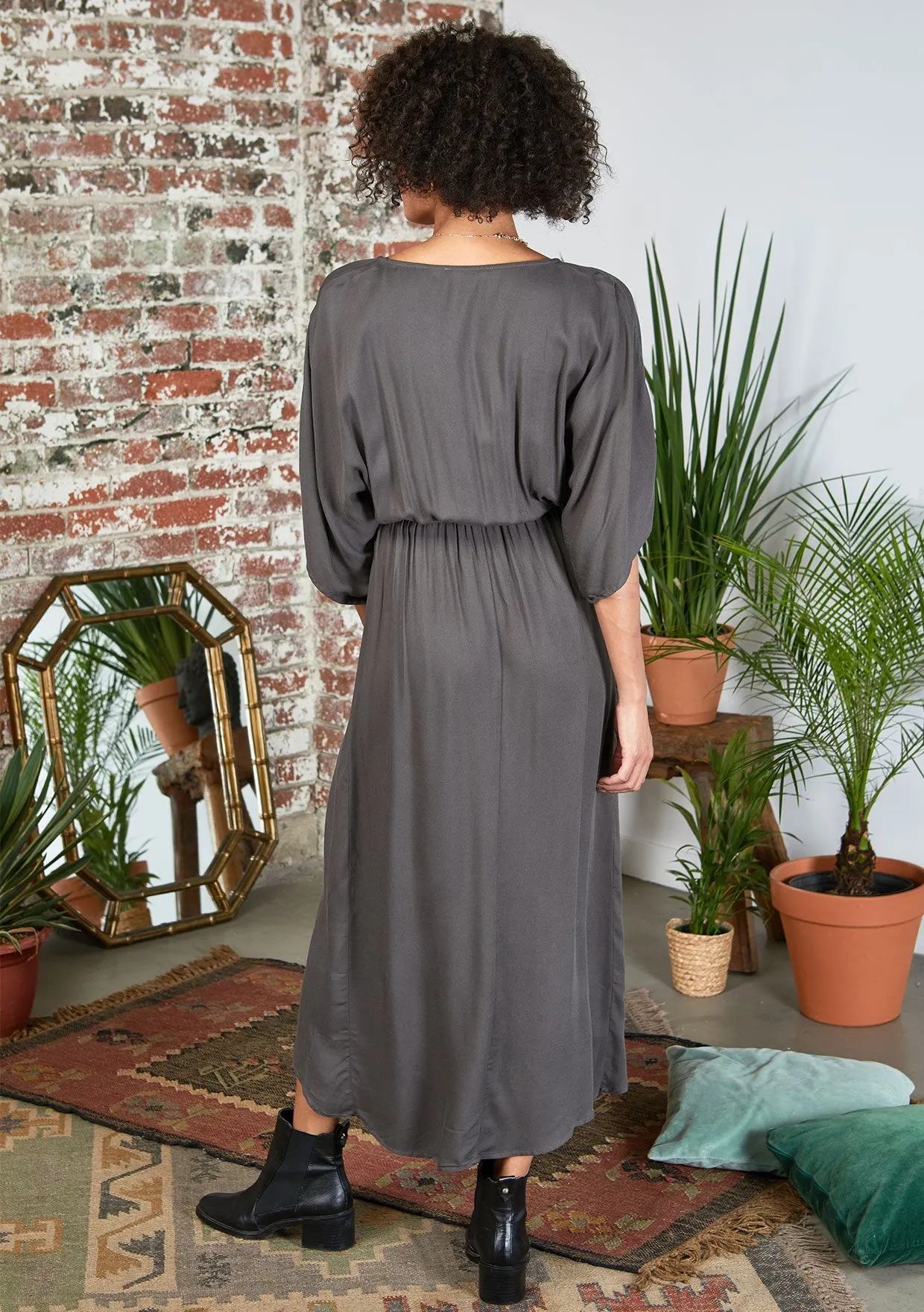 Solid Kimono Maxi Wrap Dress