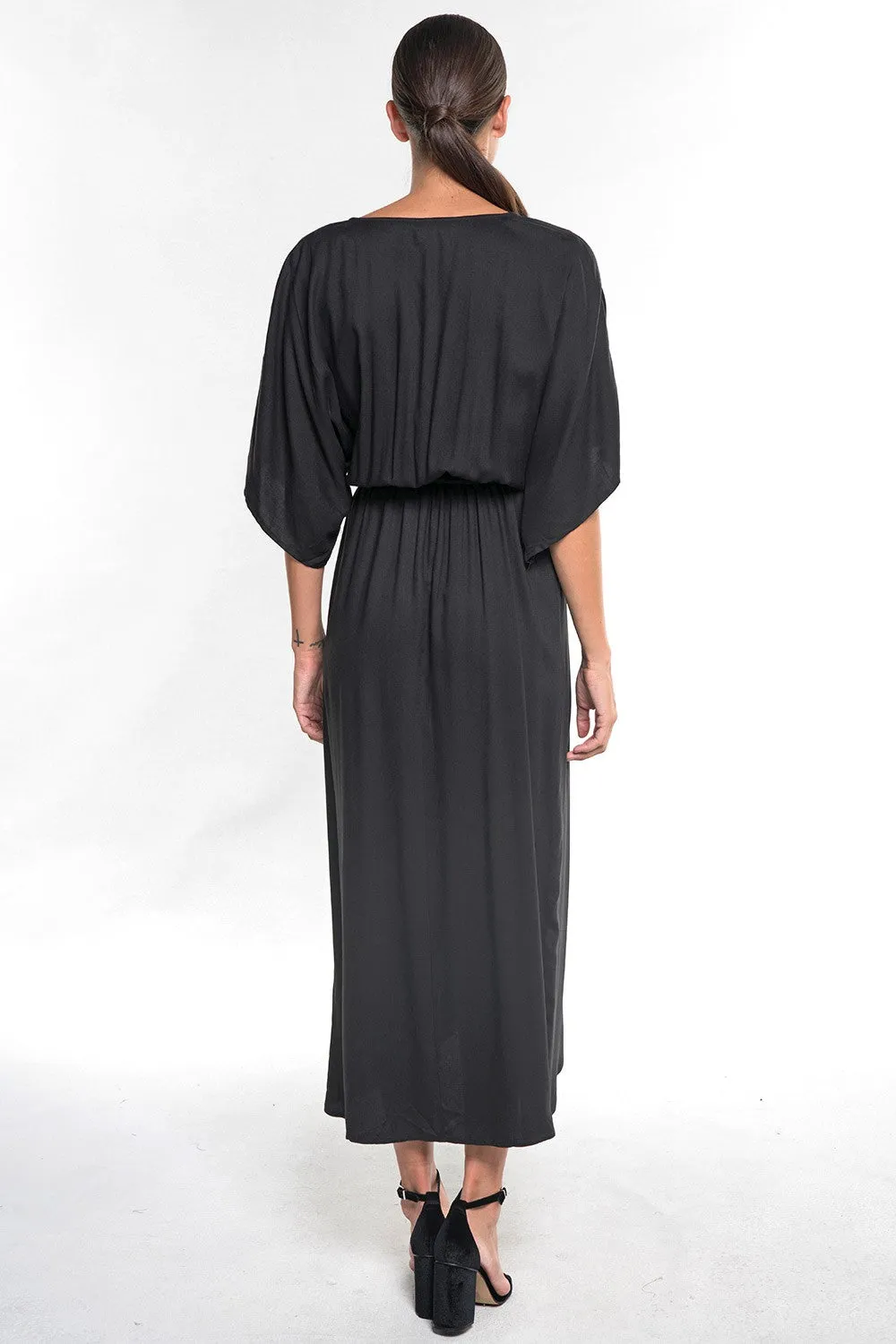 Solid Kimono Maxi Wrap Dress