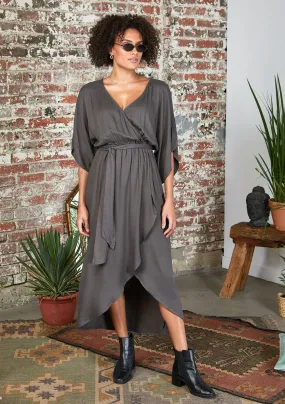 Solid Kimono Maxi Wrap Dress