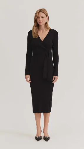 Staple The Label Maxine Wrap Front Knit Dress- Black