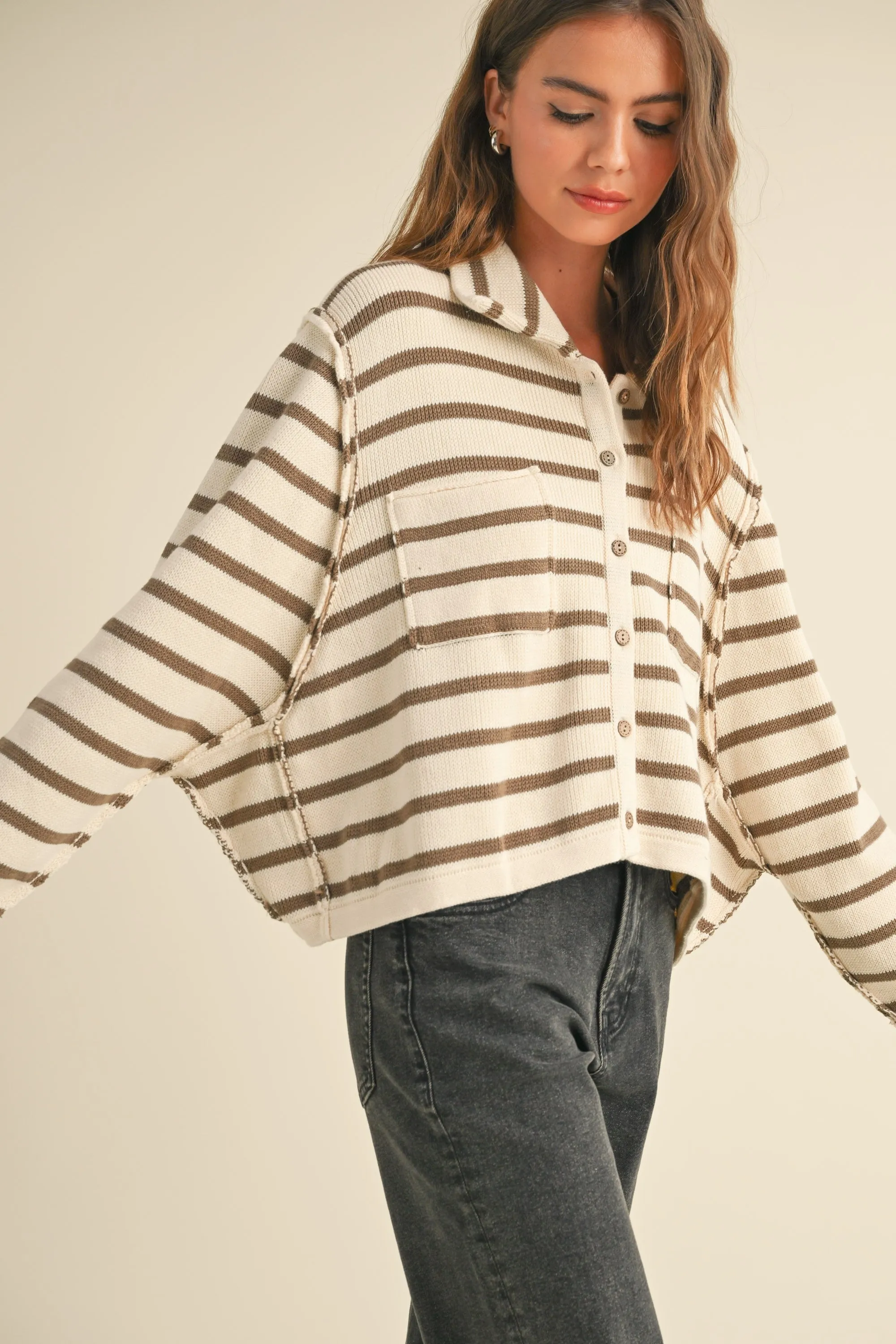 Stripe Button Front Cardigan