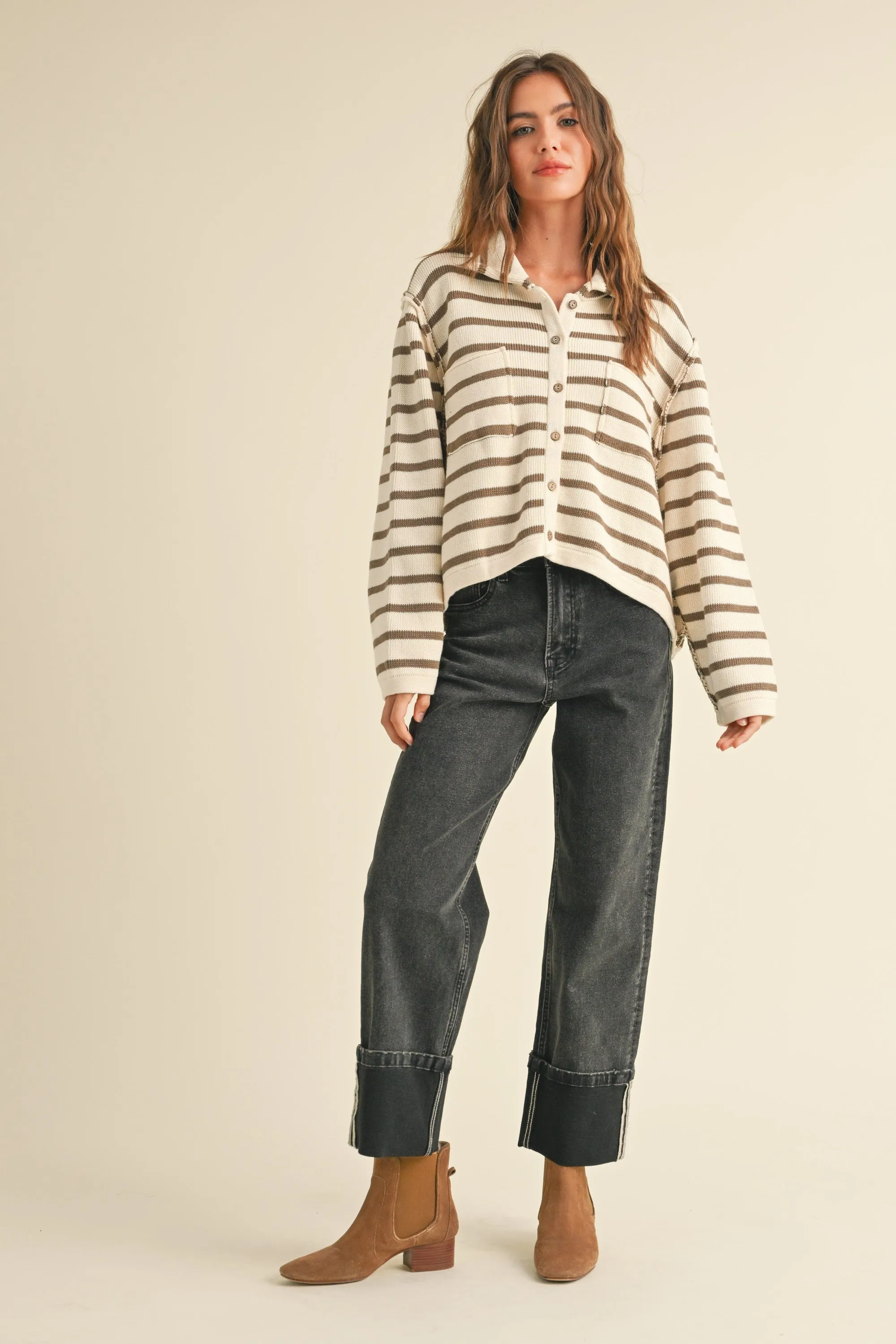 Stripe Button Front Cardigan
