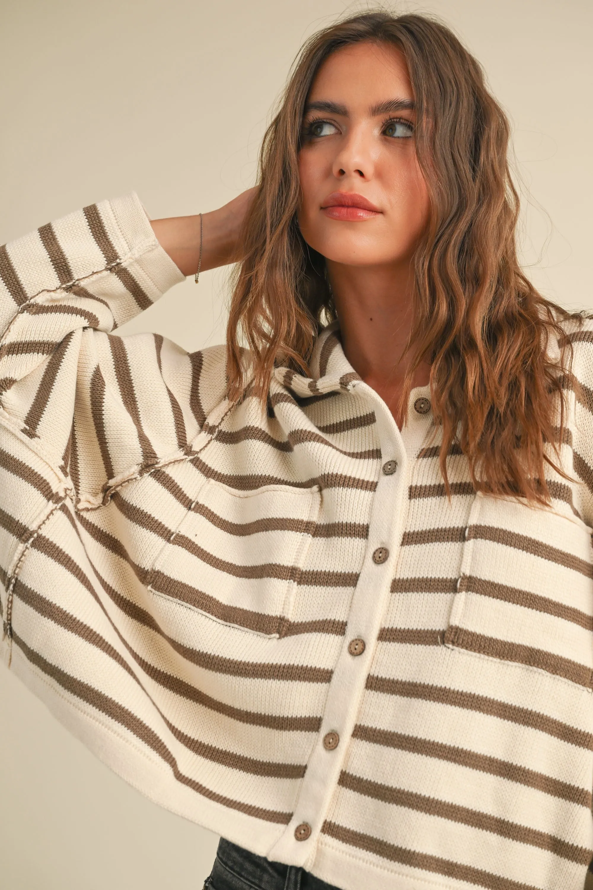 Stripe Button Front Cardigan