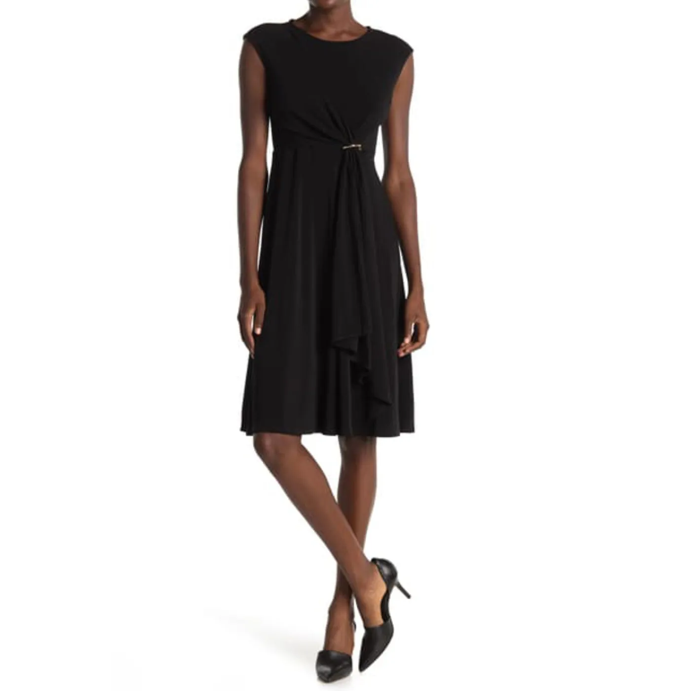 T Tahari Women's Draped Front Fit & Flare Midi Dress