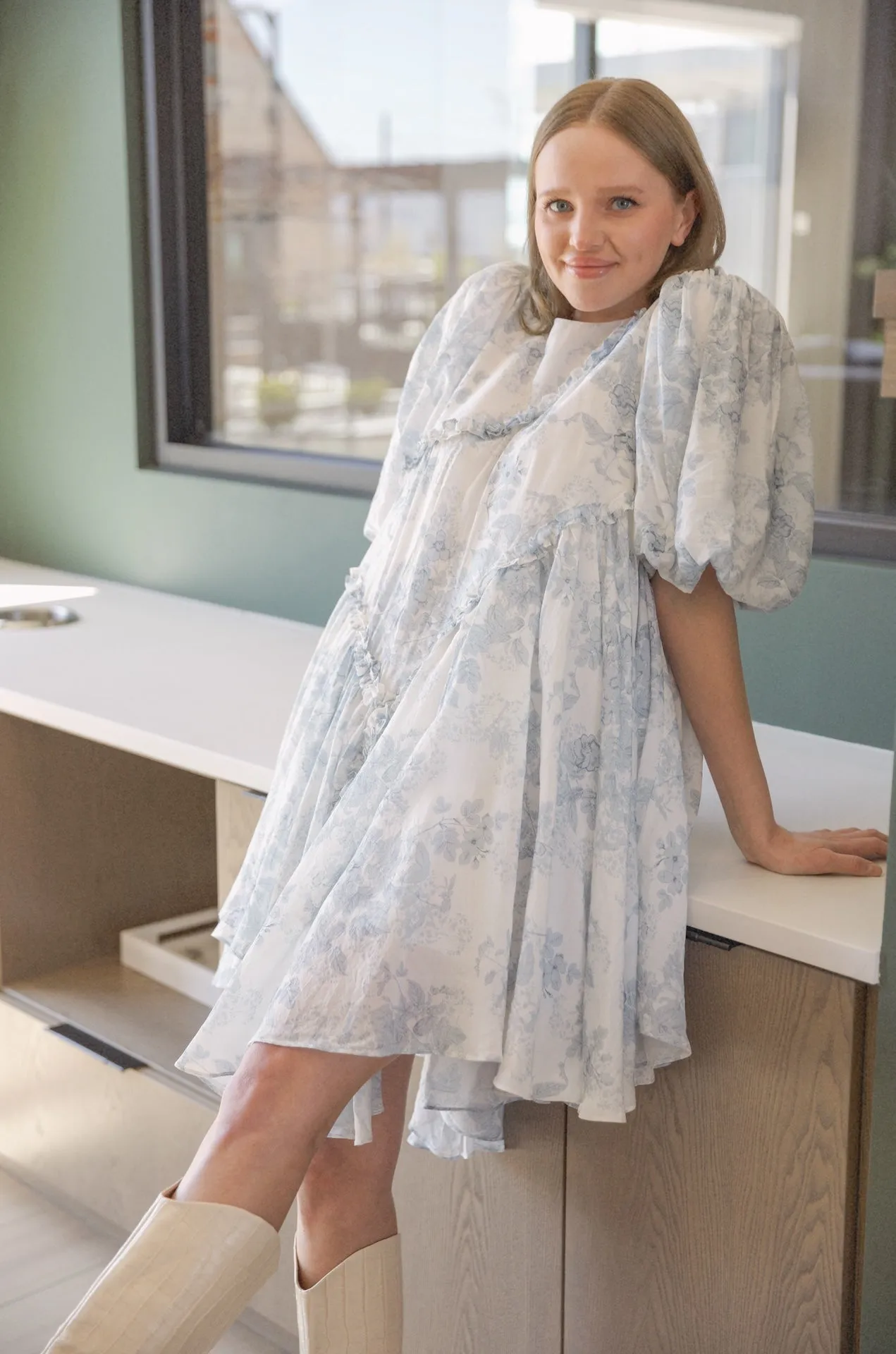 Toile Asymmetrical Mini Dress