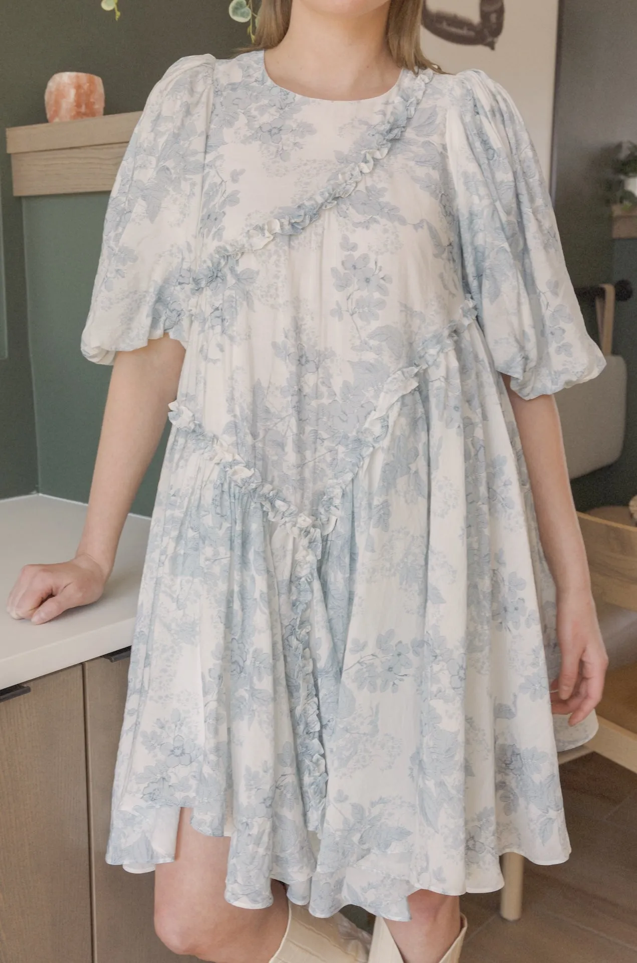 Toile Asymmetrical Mini Dress