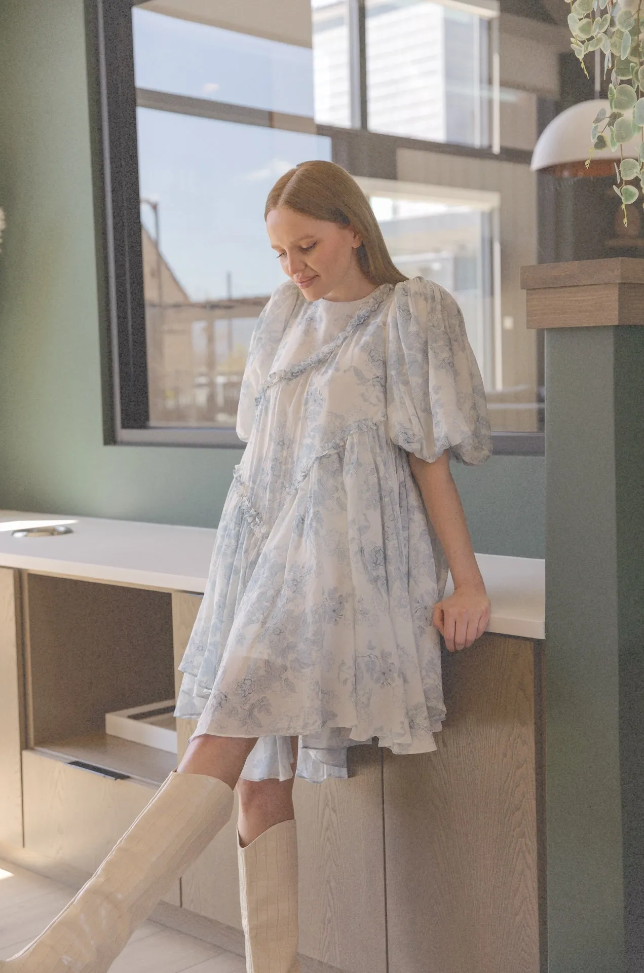 Toile Asymmetrical Mini Dress