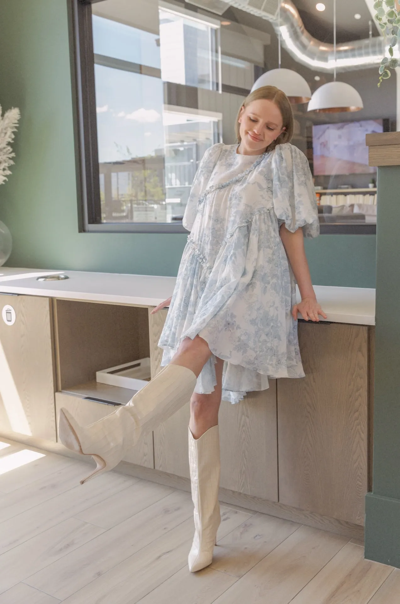 Toile Asymmetrical Mini Dress