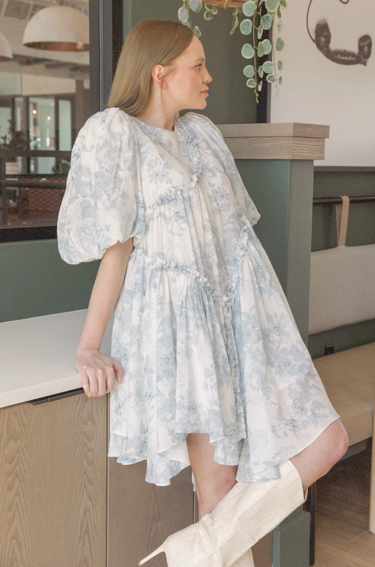 Toile Asymmetrical Mini Dress