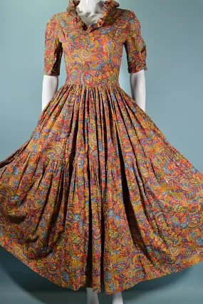 Vintage 40s/50s Red Paisley Dress, Very Full Skirt XS/S