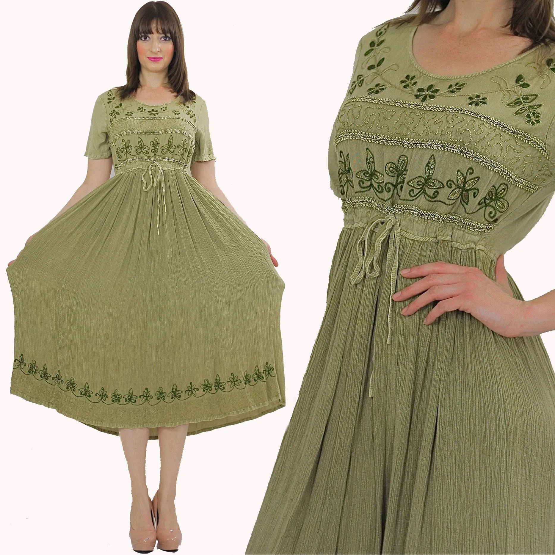 Vintage 90s Boho Hippie Gauze embroidered floral dress