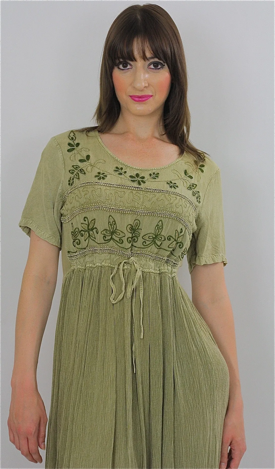 Vintage 90s Boho Hippie Gauze embroidered floral dress