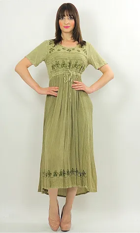 Vintage 90s Boho Hippie Gauze embroidered floral dress