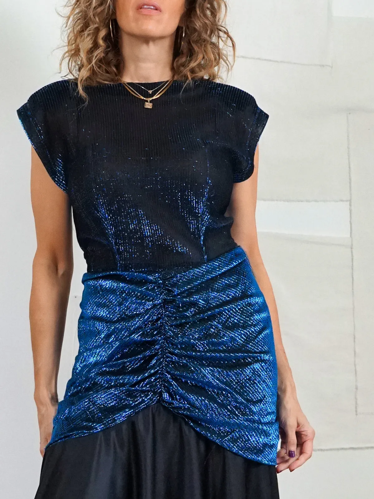 Vintage Metallic Blue Drop Waist Dress