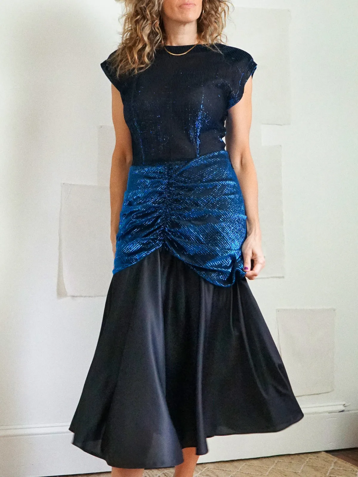 Vintage Metallic Blue Drop Waist Dress