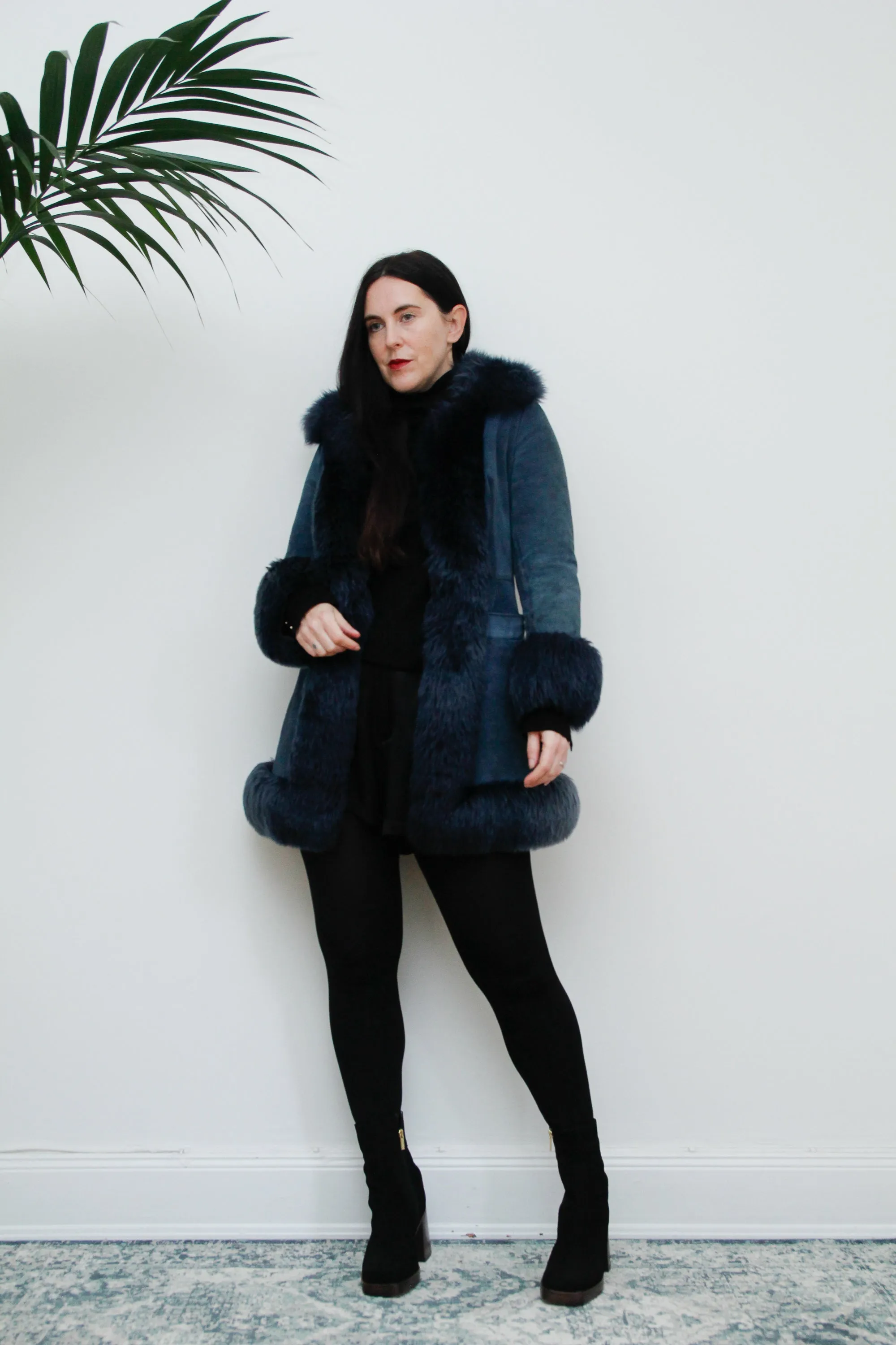 Vintage Rare Blue 1970's Afghan Sheepskin Maxi Coat