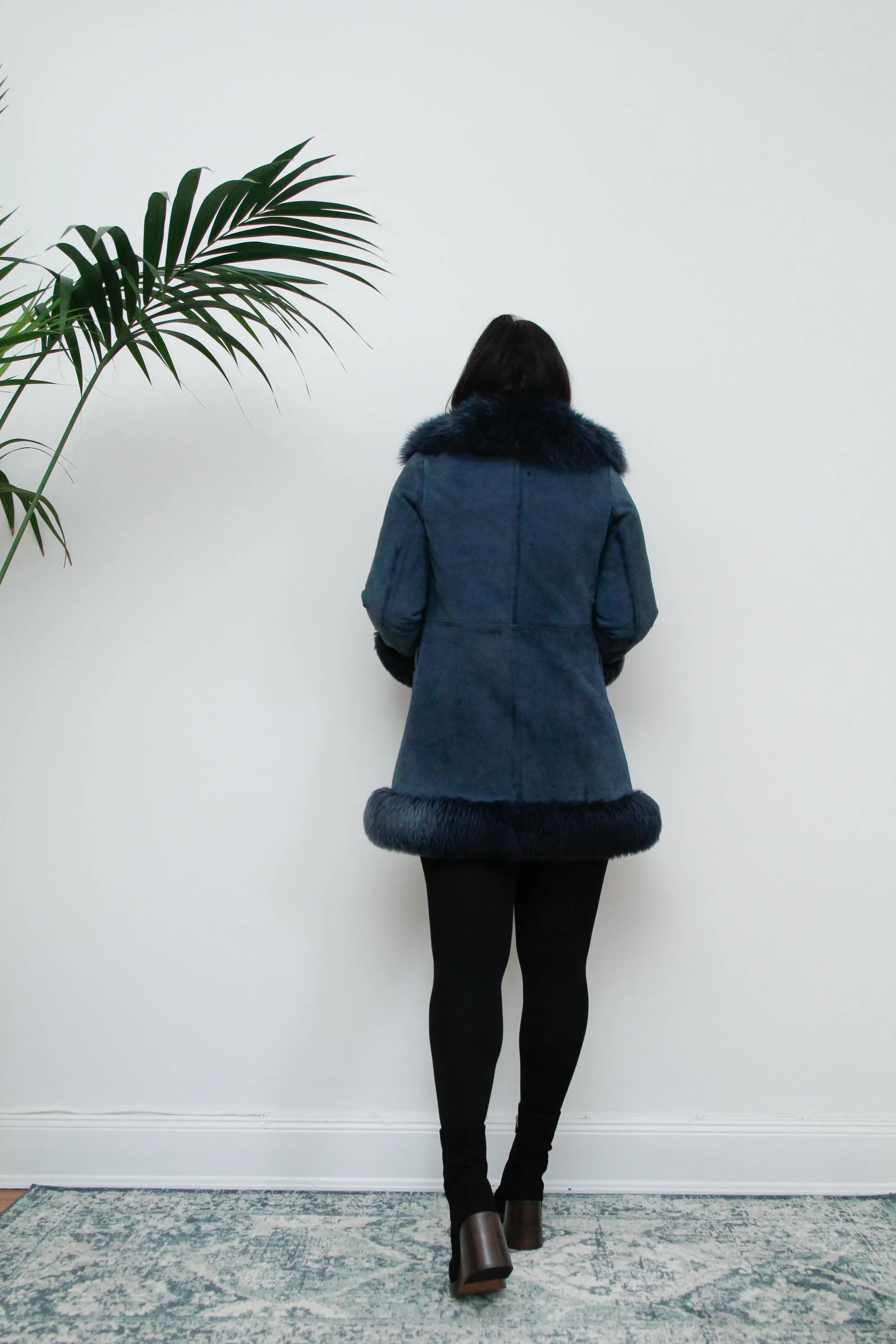 Vintage Rare Blue 1970's Afghan Sheepskin Maxi Coat