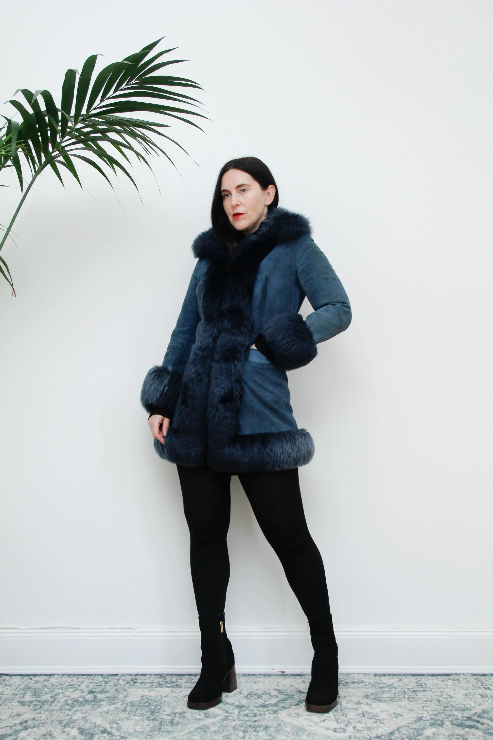 Vintage Rare Blue 1970's Afghan Sheepskin Maxi Coat