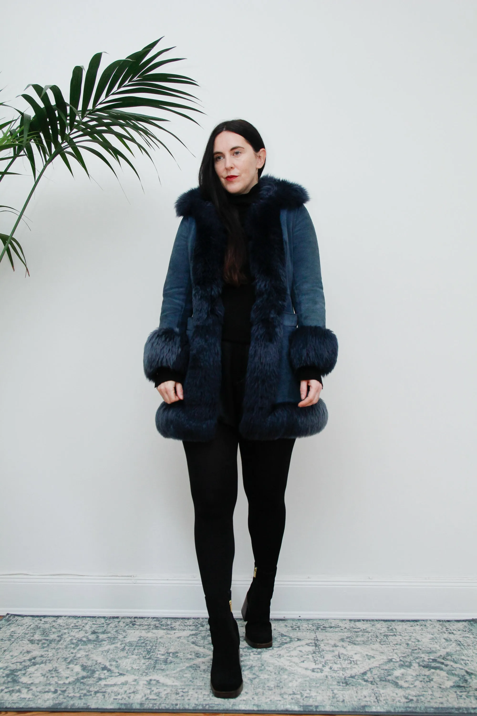 Vintage Rare Blue 1970's Afghan Sheepskin Maxi Coat