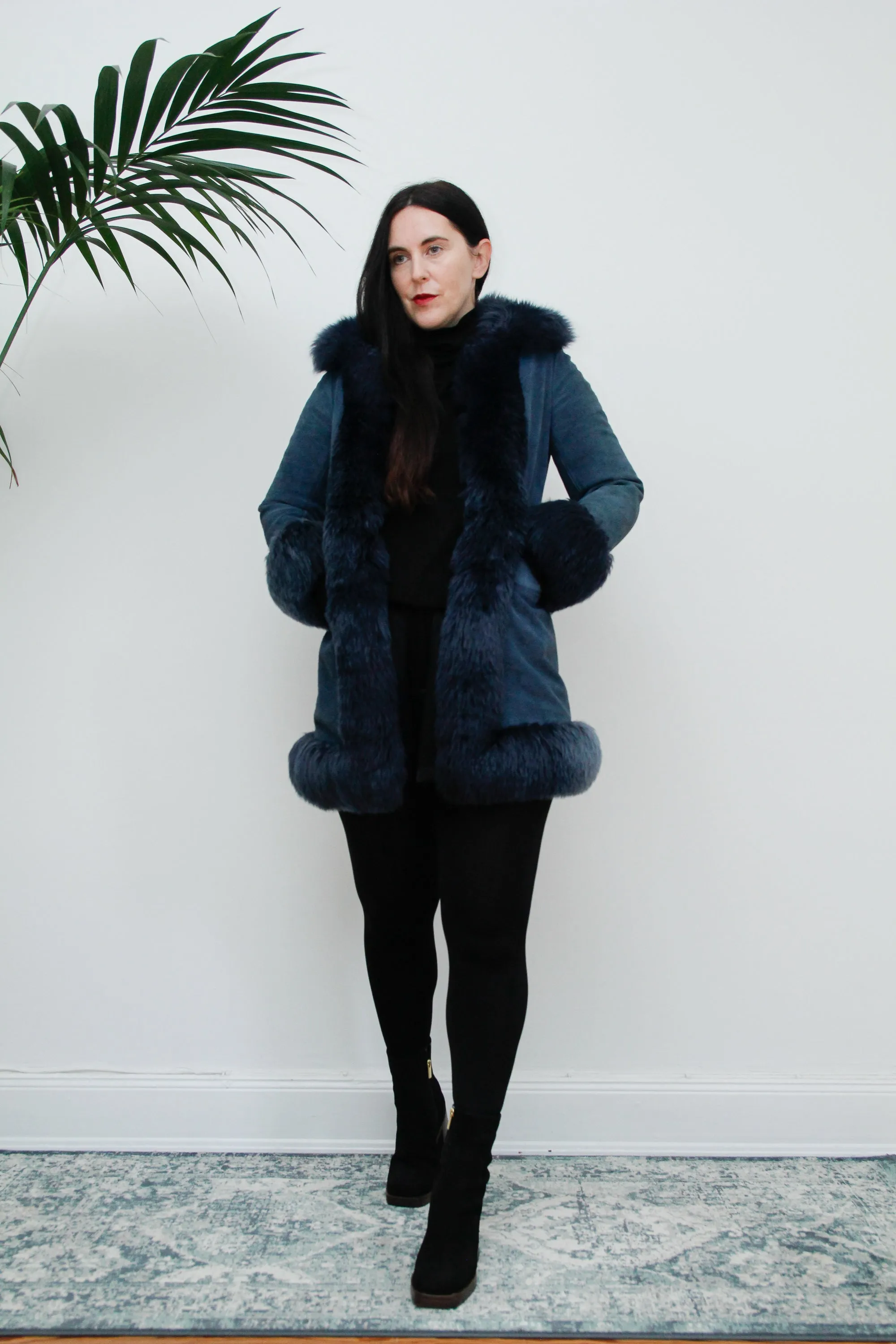 Vintage Rare Blue 1970's Afghan Sheepskin Maxi Coat